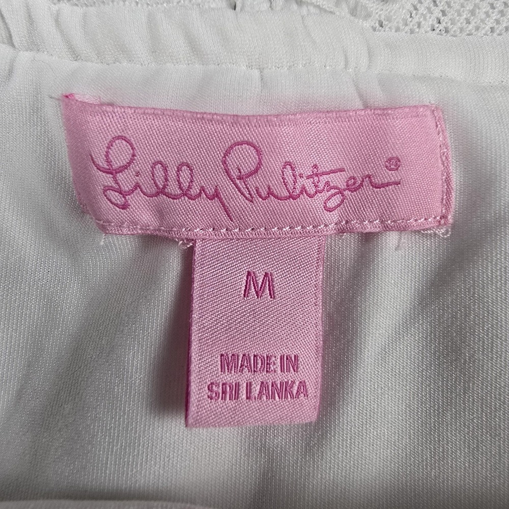 Lilly Pulitzer Shirt Womens Medium White Lace Cold Shoulder Ruffle Boho - Picture 6 of 9